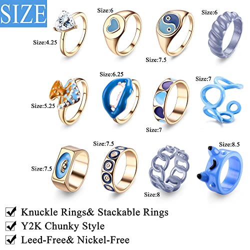 Sanfenly 12Pcs Y2K Chunky Rings Colorful Rings For Women Teen Girls Acrylic Resin Rings Aesthetic Gold Cute Trendy Funky Statement Stackable Finger Knuckle Rings Aesthetic Y2K Jewelry #TOP3