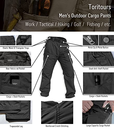 Toritours Tactical Pants For Men, Water Resistant Hiking Work Pants For Men Ripstop Bdu Cargo Pants For Men Relaxed Fit Classic Black #TOP4