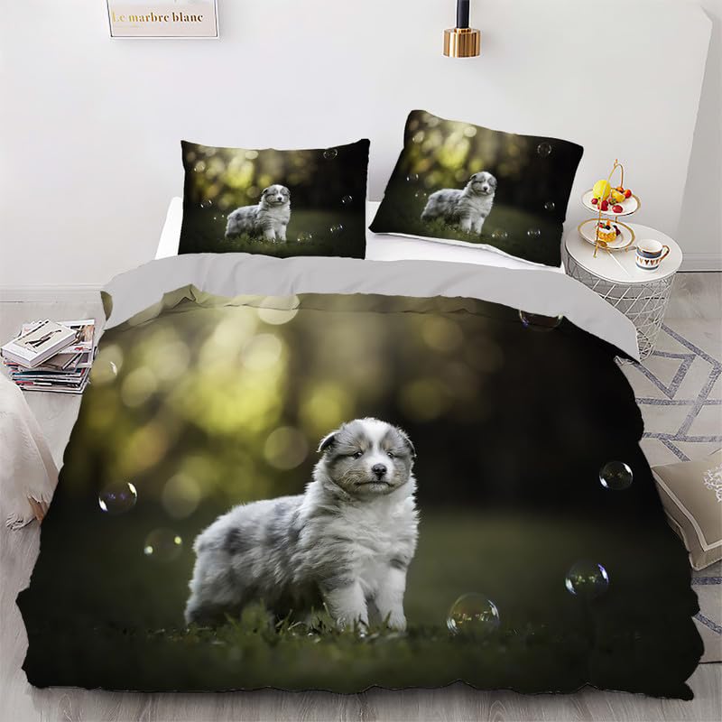Housse de couette 220x240 chiens microfibre anti-plis fini le repassage parure lit 2 taies