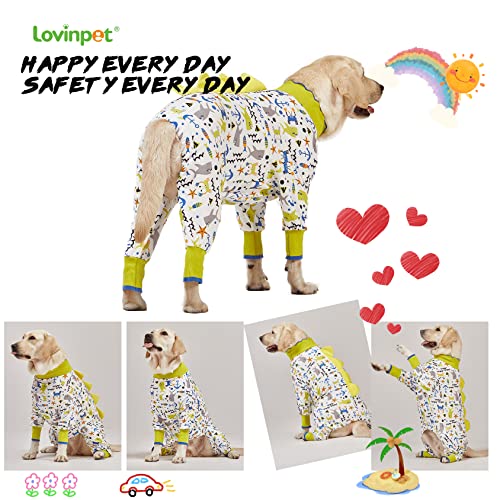 Lovinpet Big Dogs Pjs, Large Dog Pajamas, Anti Licking Pet Anxiety Shirt, Surgical Recovery Onesie, Large Breed Dog Jammies, Pet Pj's,Lightweight Stretch, White Sea Life Print Dog Clothing/Xxl #TOP5