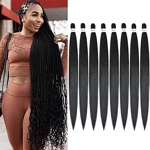 Pre Stretched Braiding Hair 48 Inch 8 Packs Long Braiding Hair Extensions Black Braid Professional Synthetic Fiber Crochet Twist Braids(48 Inch, 1B#)