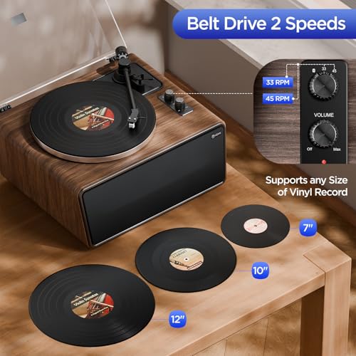 Image of All in One Vinyl Record Player,Bluetooth Turntable Built in 4 Stereo Speakers Phono Preamp,High Fidelity Turntables for Vinyl Records with Magnetic Cartridge AT-3600L,2-Speed,33 /45RPM,USB PC Recording | All in One Turntable,Built in 4 Stereo Speakers Phono Preamp,High Fidelity Turntables,2-Speed,PC Recording
