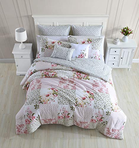 Image of Laura Ashley Home - Twin Comforter Set, Reversible Cotton Bedding, Includes Matching Sham with Bonus Euro Sham & Throw Pillows, Coquette Room Decor (Ailyn Pink, Twin)