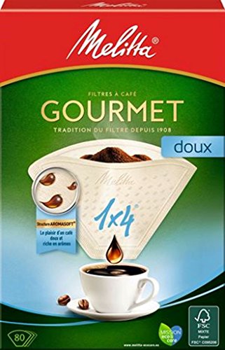 Melitta, 80 Filtres à Café, Taille 1x4, Pour Cafetière à Filtre, Gourmet Doux, Blanc