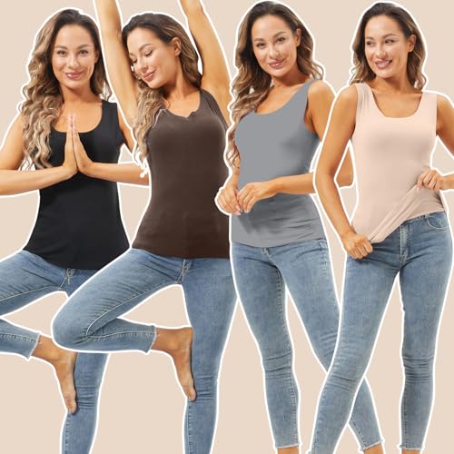 Image of Toulite 4 Pcs Thermal Tank Tops Women Underwear Tops Sleeveless Undershirt for Women Cotton Camisole Warm Base Layer