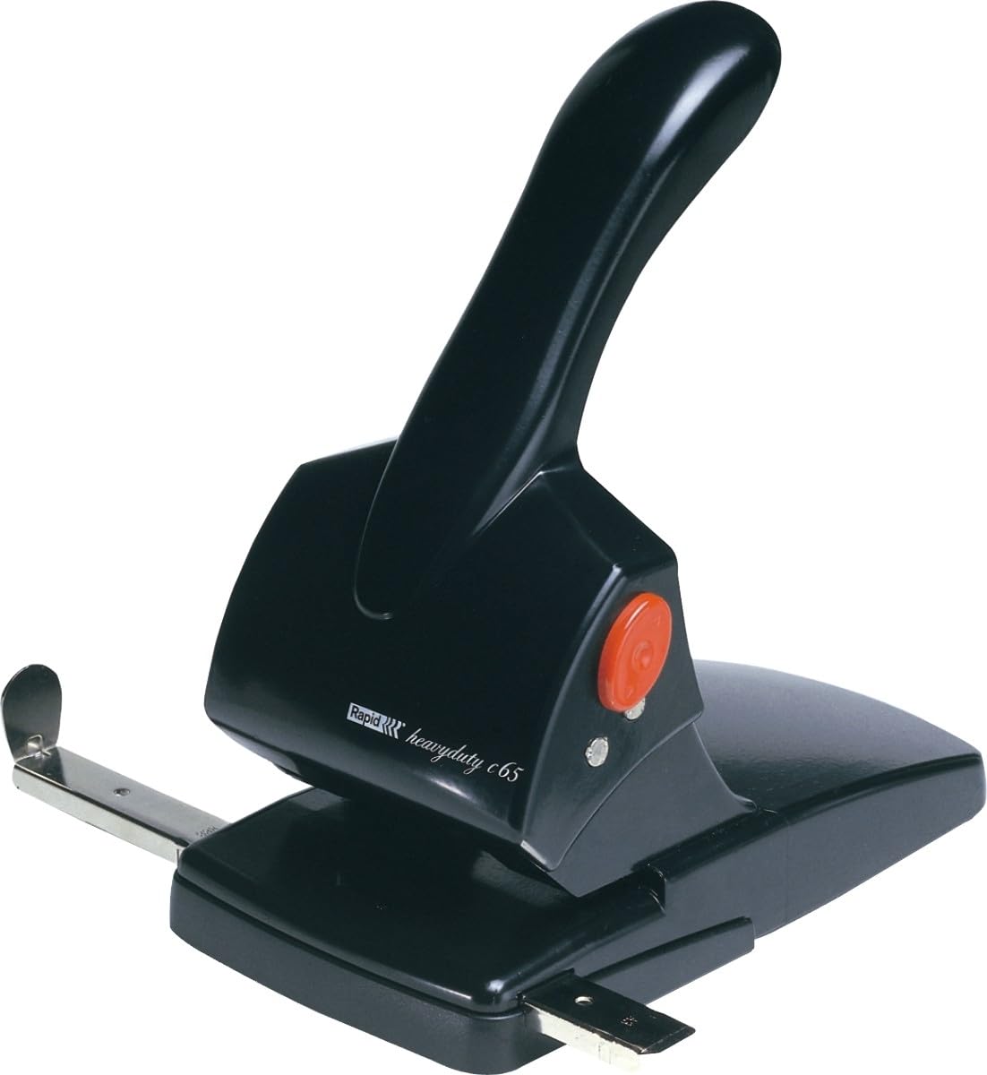 Rapid Fashion HDC65 Heavy Duty 2 Hole Punch, Punches up to 65 Sheets, Adjustable Guide Bar, Ergonomic Handle, Black, 20922601
