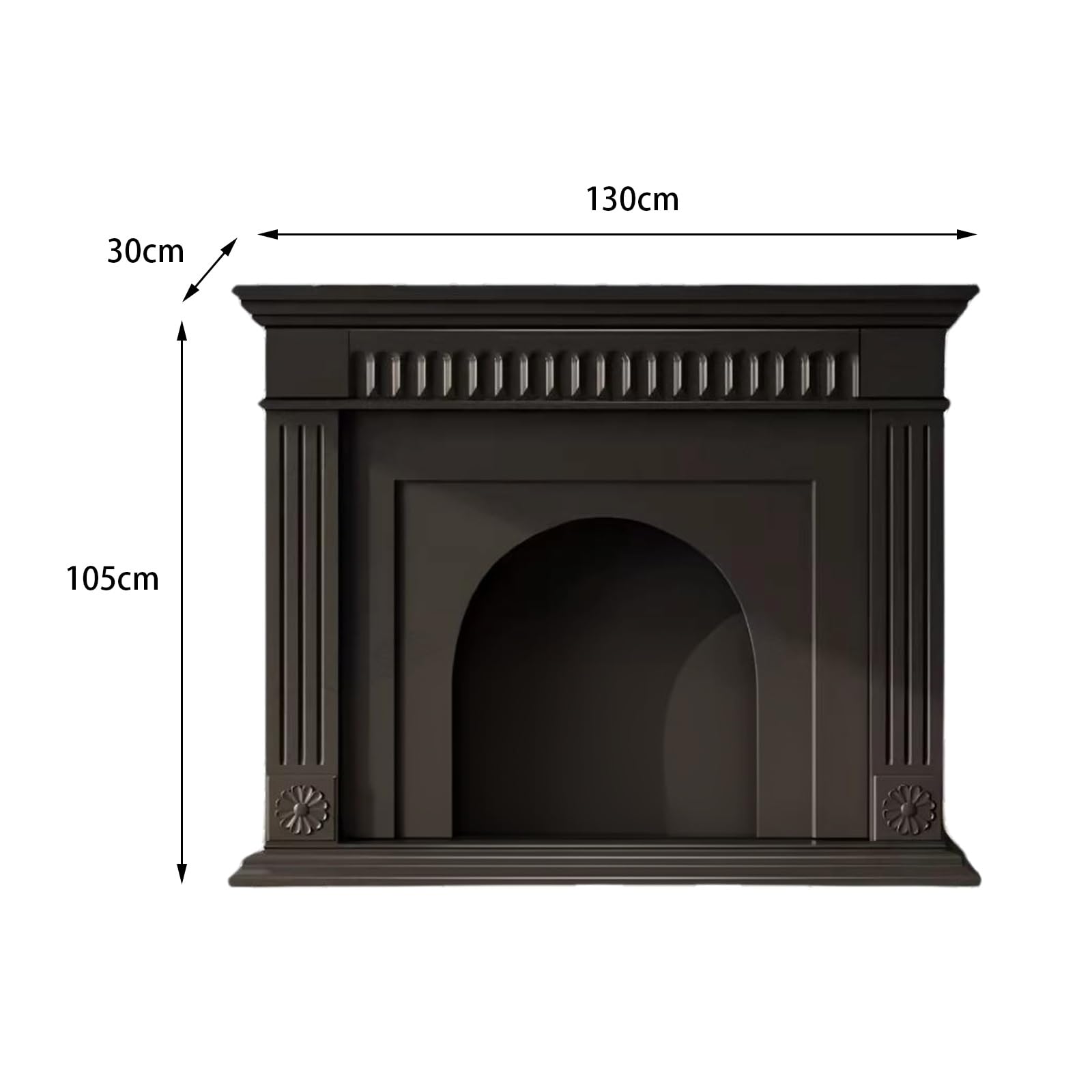 Cornice per caminetto Cornice Decorativa for caminetto in Legno massello ad Arco con Modanatura dentellata(Nero)