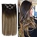 Produktbild YoungSee 100% Remy Echthaar Extensions Clip in Balayage Dunkelstes Braun bis Mittelbraun mit Aschblond Echt Haar Clip Extensions Human Hair 7pcs/120g 50 cm