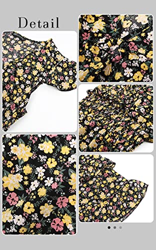 Image of PRETTYGARDEN Womens Summer Dresses Boho V Neck Floral Print Ruffle Sleeve Layered Mini Dress Cute Smocked Waist Short Dress