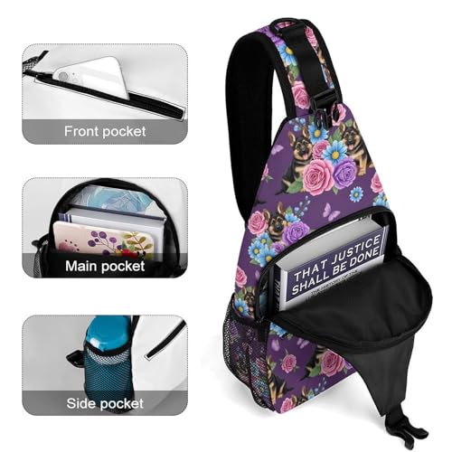 Breathable Mesh Shoulder Pack Floral German Shepherd Gym Fitness, Moisture-Wicking Crossbody Sling Yoga Running Workouts4