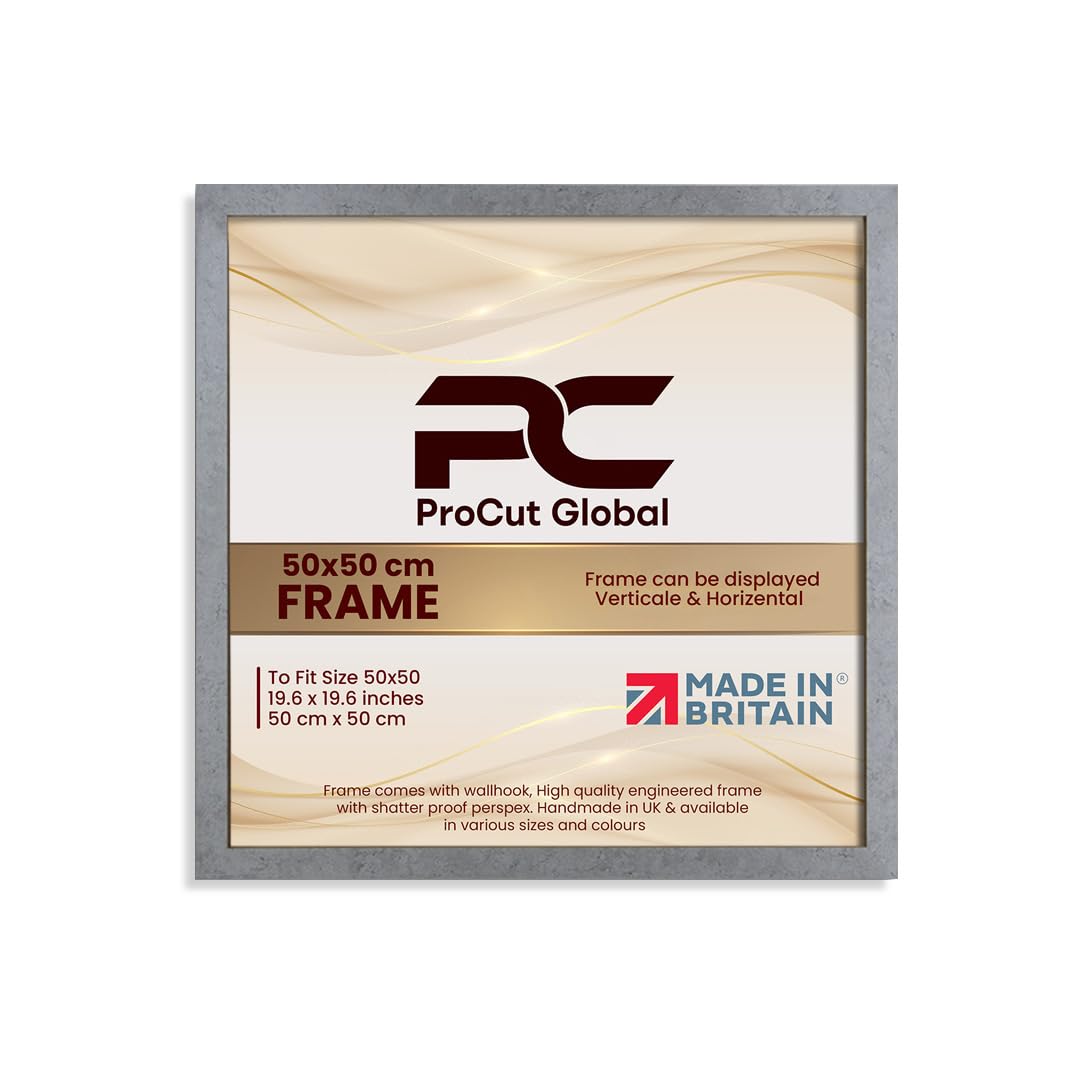 Procut Global 50X50CM Grey Marble Picture Frames - Modern Wooden Photo Frame with Shatterproof Perspex for Wall or Tabletop - Perfect for Posters, Certificates, Prints - Sizes & Colors Available