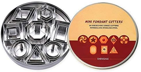 SurgeHai Geometric Shape Cutters Mini Cutters Including Hexagon, Square, Circle, Oval, Diamond Molds for Fondant, Clay–Stainless Steel, 24 Pcs Set