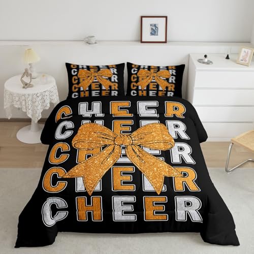 Image of Feelyou Bowknot Cheer Kids Comforter Set Full Size Cheerleading Bedding Set Glitter Cheerleader Duvet Quilt for Kids Boys Girls Bedroom Cheer Bow Decor Microfiber Ultra Soft Breathable