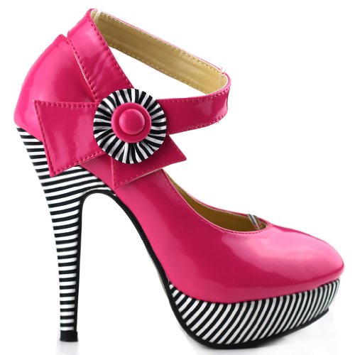 SHOW STORY Sexy Flower Ankle Strap Stripe Stiletto Platform Pumps Shoes,LF30404