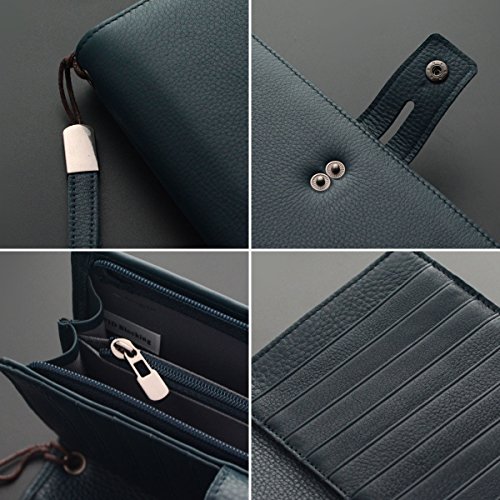 Bveyzi Women's Big Fat Rfid Leather Wristlet Wallet Organizer Large Phone Checkbook Holder With Zipper Pocket (Navy Blue) #TOP4