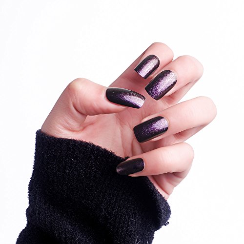 LIARTY 24Pcs Solid Color Purple Glitter Long Acryli Nail Tips Square Full Cover False Nails …