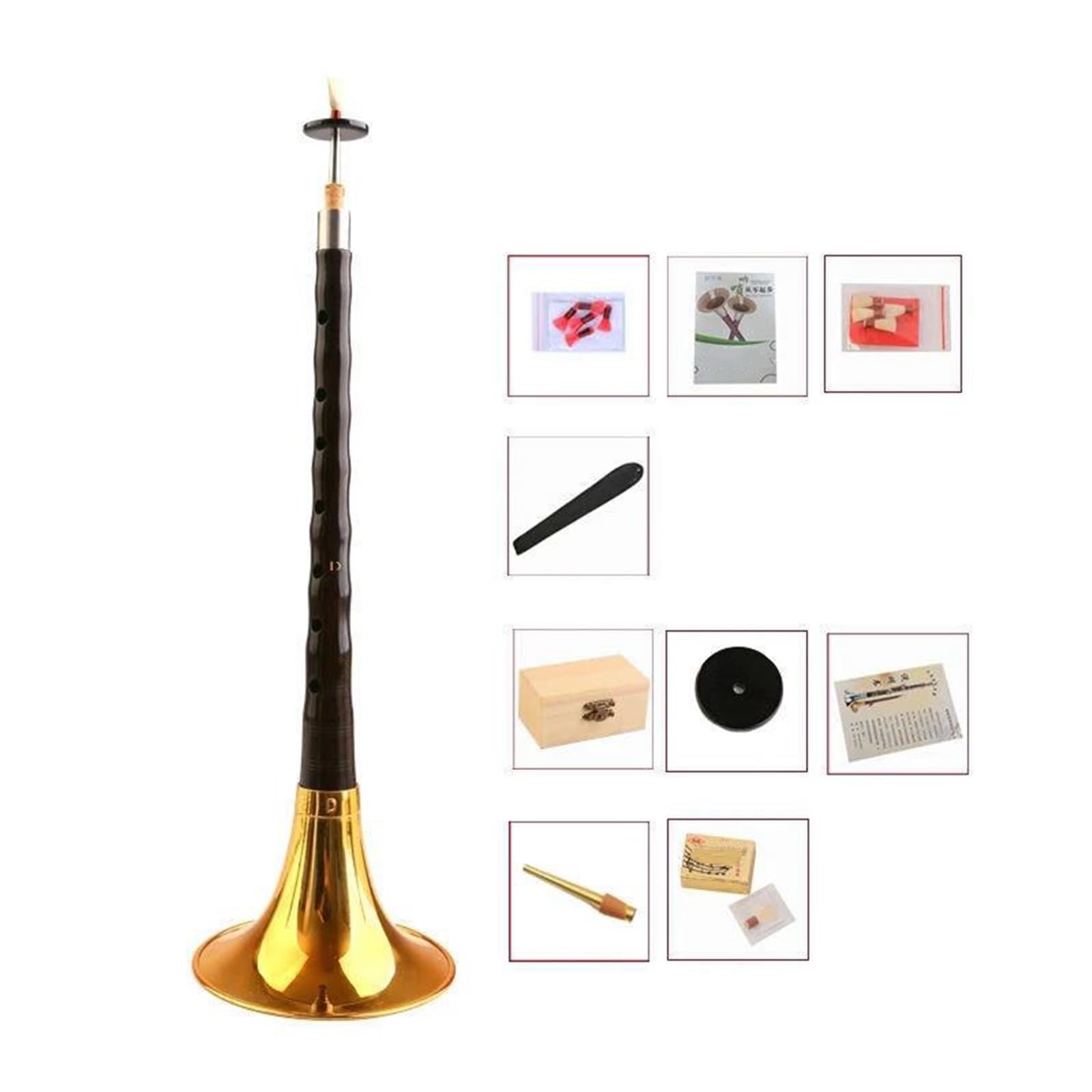 Suona-Musikinstrument D-Ton Suona-Horn, Chinesische Traditionelle Blockflöte Für Anfänger, Handgefertigte Holz-Folk-SuoNa-Holzblasmusikinstrumente (Color : Bk Golden)