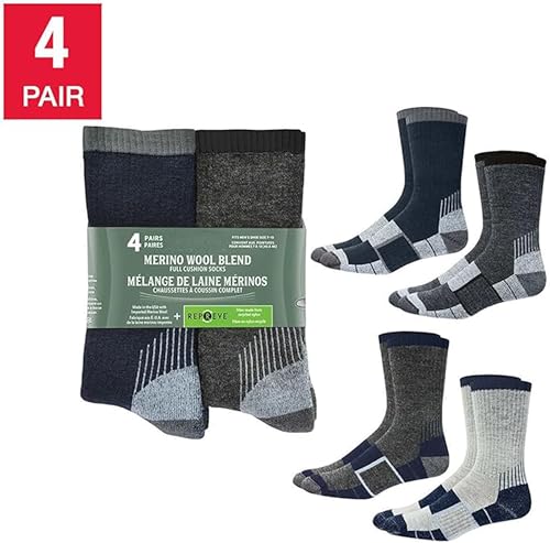 Blue Ribbon Kirkland Signature Merino Wool Blend Men's Socks 4 Pairs Black/Grey4