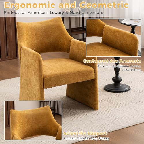 Sillón Chenille Geométrico Amarillo Moderno miniatura 3