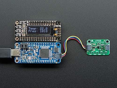 Adafruit LPS25HB Pressure Sensor connected to a microcontroller and an OLED display.