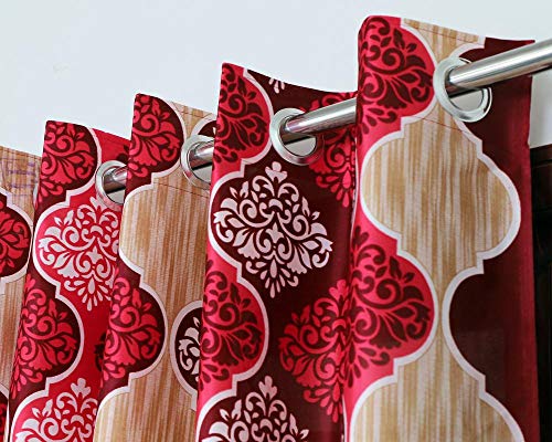 Image of Exporthub 2 Pieces Fancy Design Maroon Floral Polyester Eyelet Window Curtains - Length 5 Feet, (EHSPR715 54)