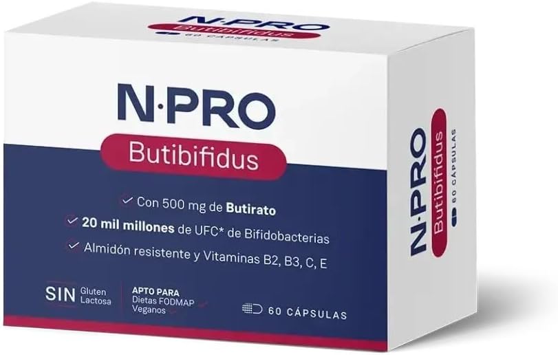 NPro SALUD INTESTINAL Butibifidus 60 Capsules – Supplement with Butyrate 500mg + 20,000 Million CFUs Bifidobacteria – Regenerates the intestinal mucous membranes and improves the microbiota