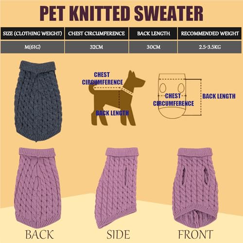 HTTDSLF 2 in 1 Hundepullover Welpenpullover Rollkragenpullover Warmer Wintermantel für kleine bis große Hunde Katzen (M, Grau/Rosa)