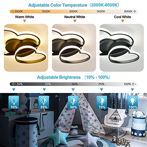 Lustre LED chambre enfant avec télécommande plafonnier 40W dimmable en acrylique noir forme cœur - 5