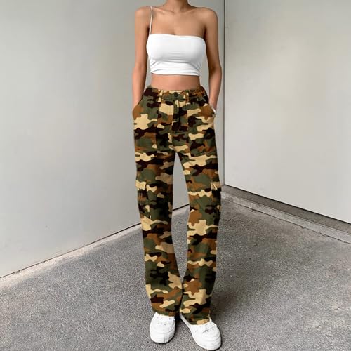 Image of Lepunuo Cargo Pants for Women High Waisted Casual Pants Baggy Stretchy Wide Leg Y2K Streetwear with 6 Pockets