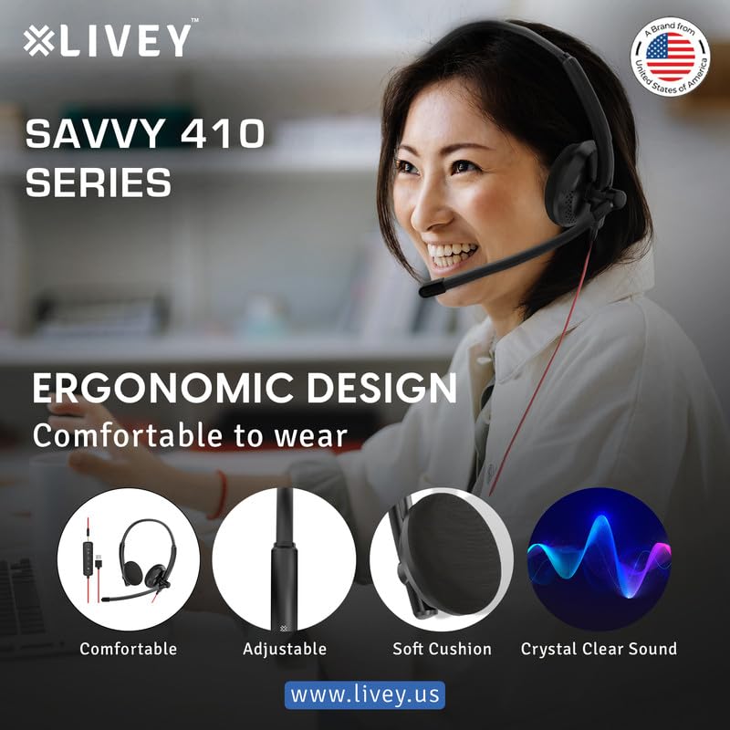 Image of LIVEY SAVVY LT-410DJU 2-in-1 3.5mm Dual Option USB Over Ear Wired Headphones with Mic Proffessional Noise Cancelling Stereo Headset (Black)