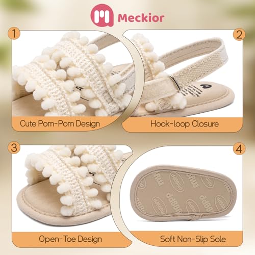 Image of Meckior Infant Baby Girls Boys Summer Sandals Open Toe Lace Princess Dress Wedding Flats Shoes Newborn Toddler Soft Non-slip Sole First Walker Crib Shoes