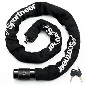 Sportneer Fietsslot, hoge veiligheidsketting, 100-120cm lang, met 8 mm dik, high-performance fietsslot, gehard staal, anti-diefstalslot voor motorfiets/fiets/deur/hek/barbecue, 2 sleutels