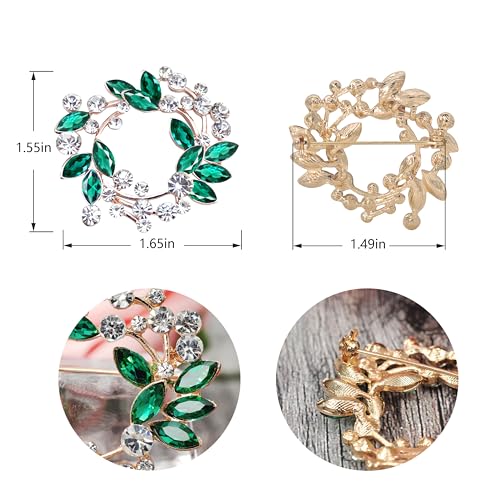 Image of Gyn&Joy Clear Crystal Rhinestone Floral Wreath Pin Brooch BZ005
