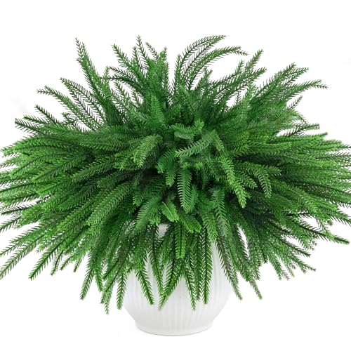 MEMOVAN Christmas Norfolk Pine Branches 18inch Artificial Green Pine Stem Real Touch Faux Cedar Pine Stem Lifelike Greenery Pines Picks Sprays for Vases DIY Flower Xmas Wreath Garland Craft Home Decor