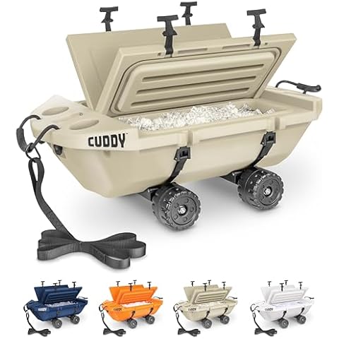 CUDDY Crawler Cooler with Wheels – 40 QT Amphibious Floating Cooler and Dry Storage Vessel - Tan Cover