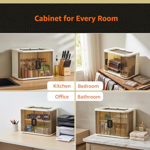 Image of Amazon Basics Plastic Storage Cabinet with Dual Front Doors, Multi-Purpose Organizer for Home, Kitchen & Kids Room, Durable & Lightweight (Medium Size, 3 pic)