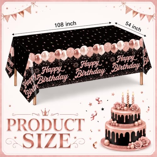 Image of 6 Pack Black and Rose Gold Happy Birthday Tablecloths, 54 x 108 Inch Covers | Rose Gold Birthday Party Decorations for Women, Girls and Teens, Ideal for Cake, Dessert, Gift and Buffet Tables