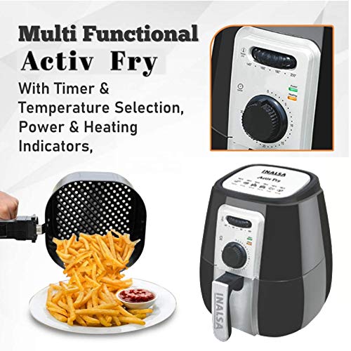 Image of Inalsa Air Fryer ACTIV FRY-1400W with 4.2L Cooking Pan Capacity, Timer Selection and Fully Adjustable Temperature Control, (Black /Grey)
