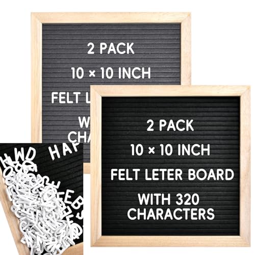 Akamino 2 Pack Felt Letter Board 10 x 10 Inch Wood Frame Message Sign Board with 294 Pcs Letters Numbers & Symbols Changeable Square Letter Board Announcement Board for Home Party Decoration