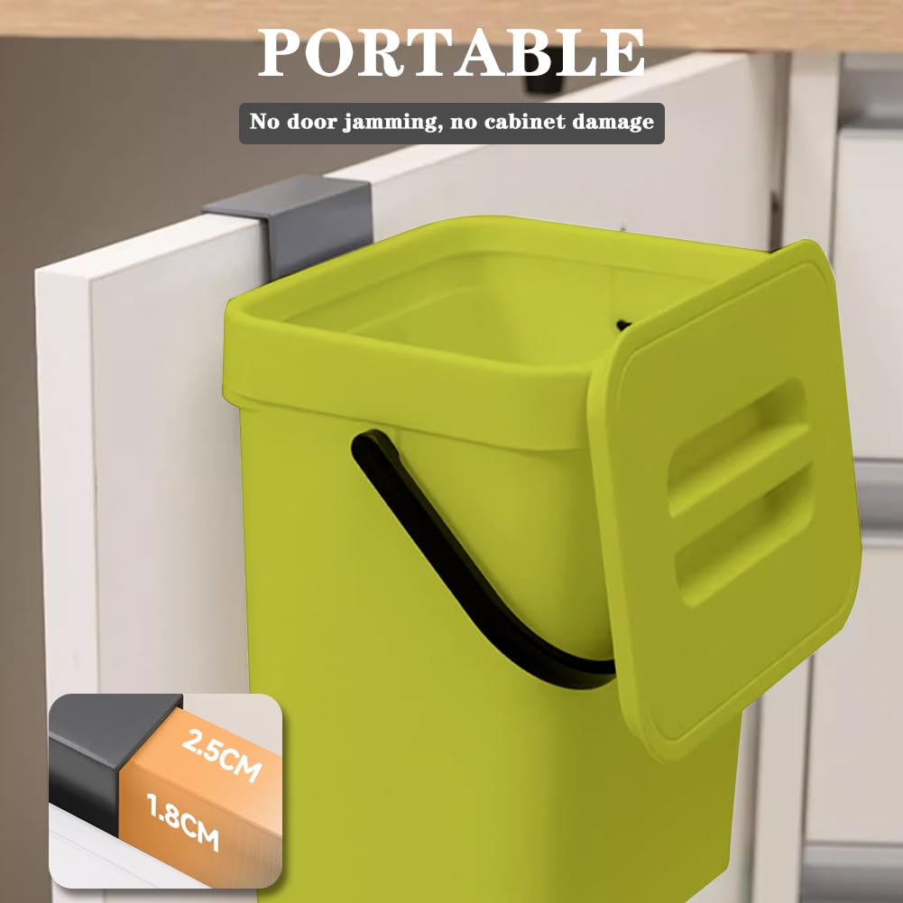 DASIAUTOEM Poubelle de cuisine - Petite poubelle bio de 3 l avec couvercle - Anti-odeur - Plan de travail à suspendre - Pour cuisine, maison, bureau