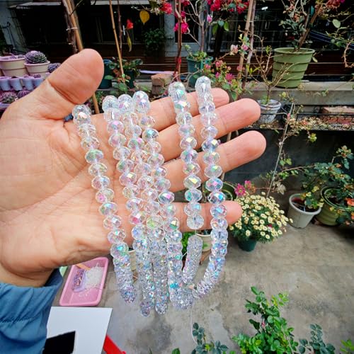 Image of 10mm Rondelle Glass Beads for Jewelry Making, Faceted Briolette Crytal Spacer Beads for Bracelet Necklace Earring, Pink with Green 200pcs