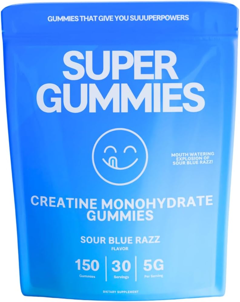 Creatine Monohydrate Gummies : Boosts Focus, Strength, Endurance, Energy & Recovery. - Vegan, Gluten-Free, Non-GMO. 1g creatine/Gummy, 3rd Party Tested (150 Count, Sour Blue Razz)