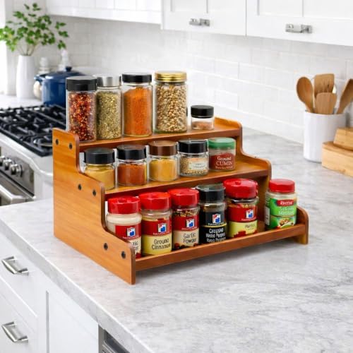 Image of Containers Kitchen Rack Wooden 3 Tier Kitchen Organizer Rack for Countertop Wood Kitchen Pantry Cabinet Organizer (DIY)