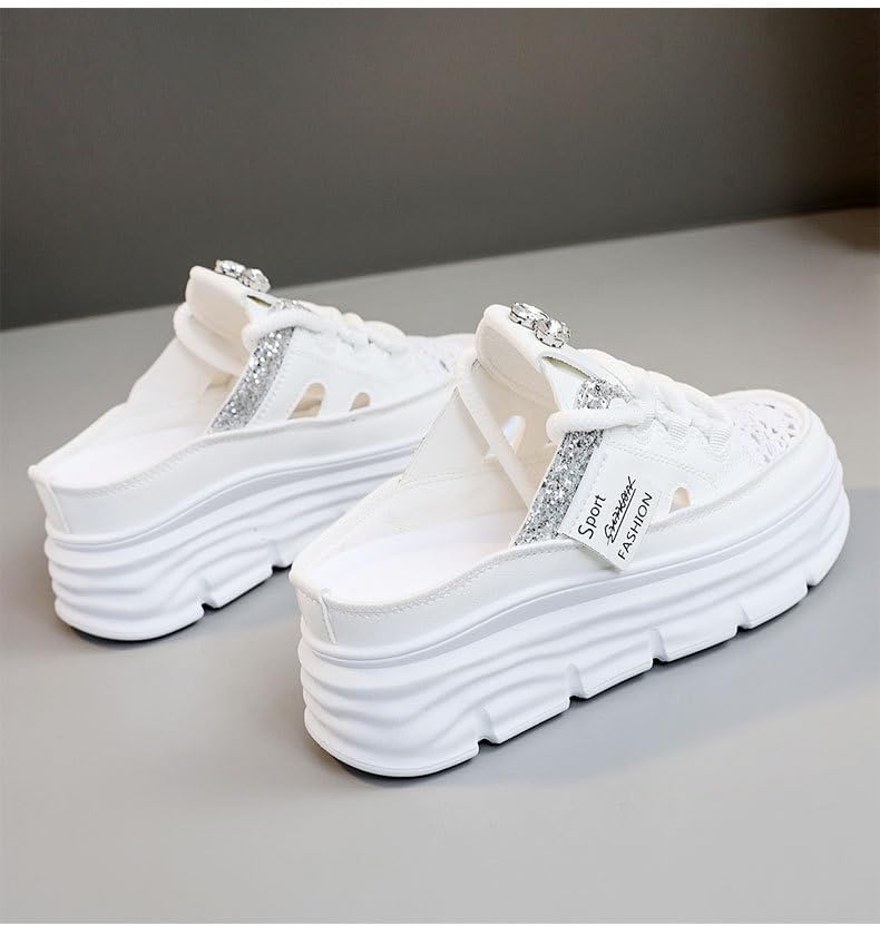 Women's Fashion Platform Slippers, Platform Thick Sole Mule Sneakers, Casual Mesh Sandals, Versatile Thick Sole Flats, Breathable Summer Outdoor Shoes