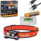 Fenix HM65R-T 1500 lumen spot/flood Light USB-C rechargeable lightweight headlamp, for jogging/camping with EdisonBright battery carring case