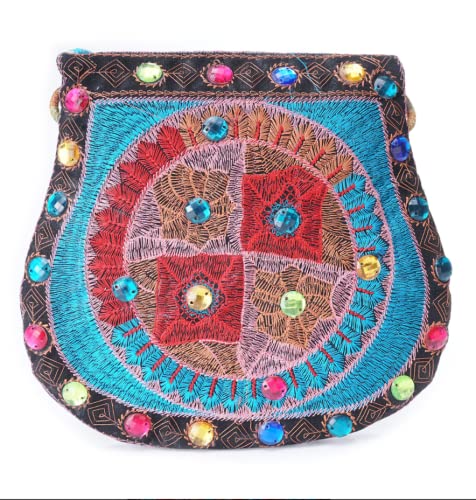 bazachiOval Beaded Embroidery Women's Crossbody Mini Bag, Small Purse