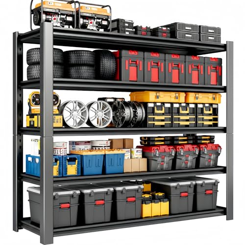 Image of 4000 LBS Heavy Duty Garage Shelving, 60 inch W x 24 inch D x 76 inch H Metal Storage Shelves, Adjustable Boltless Steel Storage Rack for Garage, Basement, Warehouse, Pantry