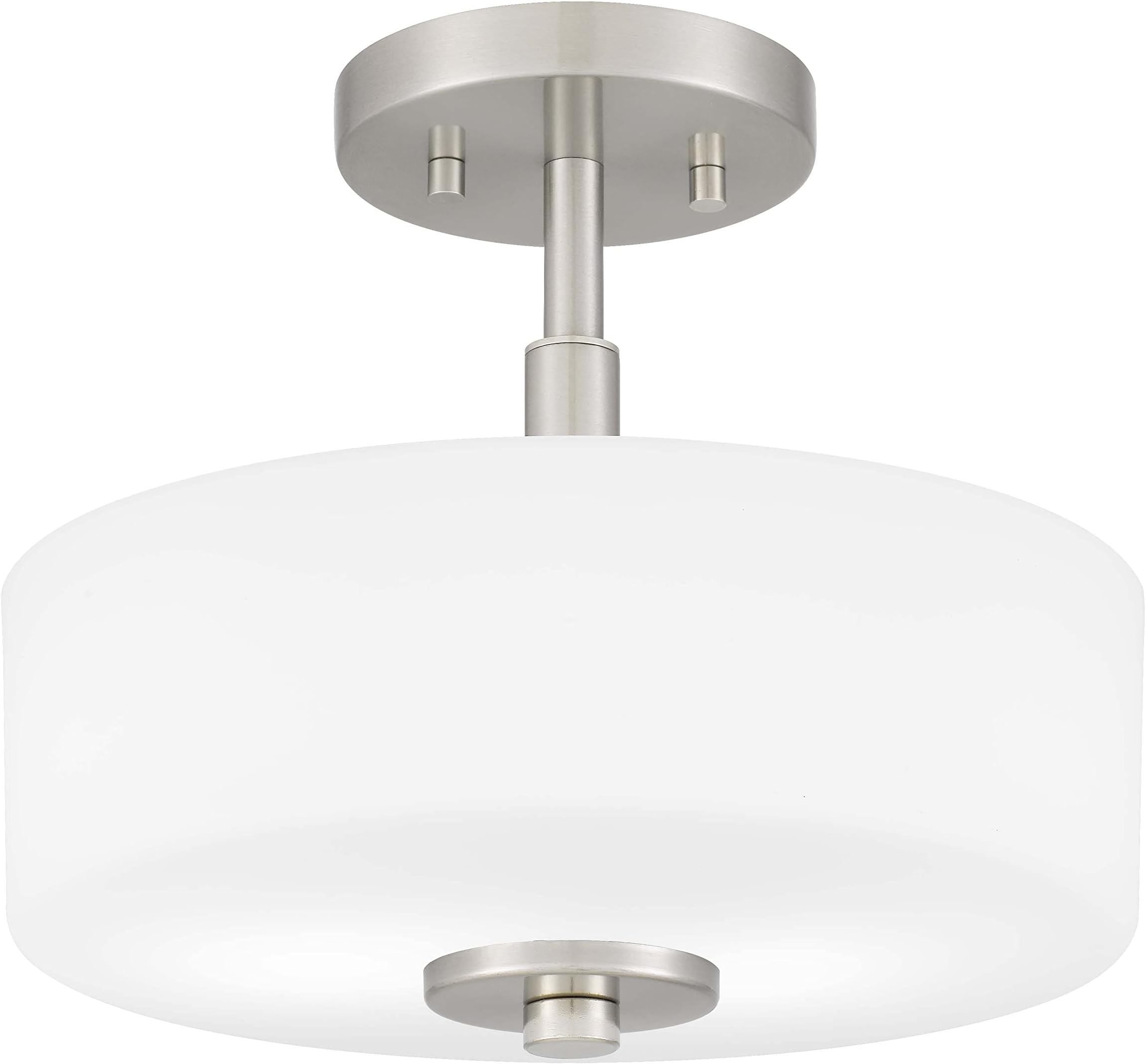 Abra 2-Light Semi Flush Mount Light with Etched Glass in Drump Shade Brushed Finish for Hallway, Entryway, Passway, Dining Room, Bedroom, Garage, Kitchen Island, Balcony