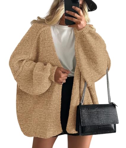 Image of PRETTYGARDEN Womens Oversized Cardigan Sweaters 2026 Fall Long Lantern Sleeve Knit Open Front Lightweight Sweater