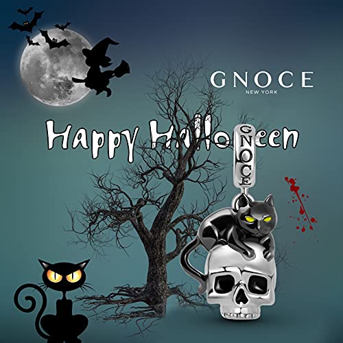 GNOCE Black Cat Skull Pendant Sterling Silver Gold Plated Dangle Charm Fit Bracelet/Necklace for Women3
